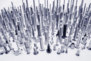 many types of metal bolts, isolated